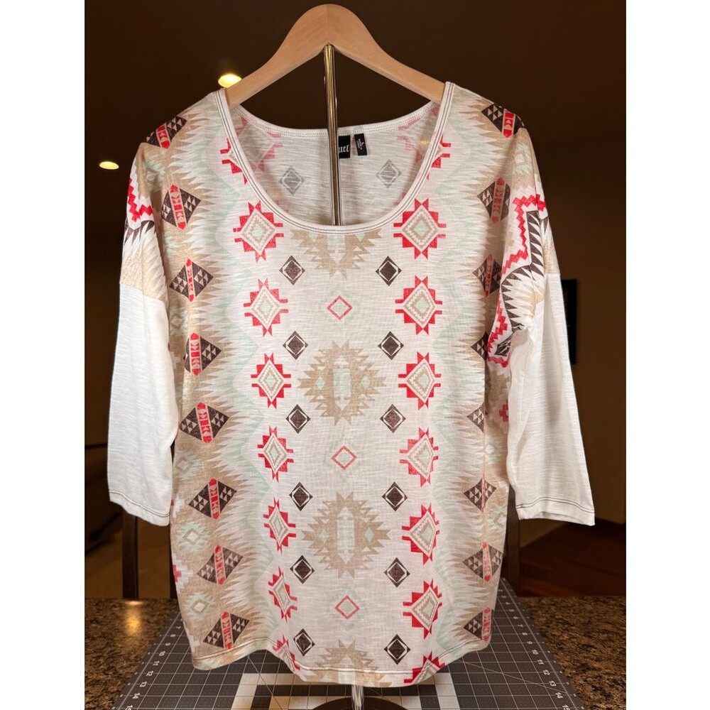 Cruel Girl Women's L Aztec Southwestern Print Tunic Top 3/4 Sleeve Western